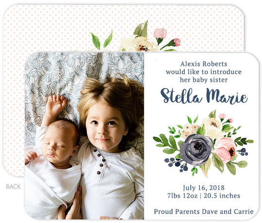 Gray and Ivory Rose Bunch Photo Birth Announcements